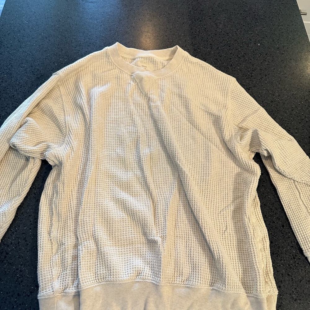 Aerie Cream Crewneck Sweater with Ribbed Details large